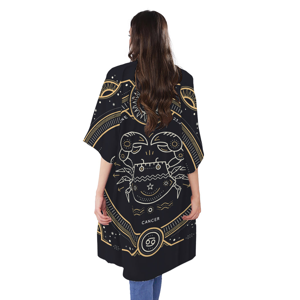 Vintage Cancer Zodiac Sign Print Open Front Beach Cover Up