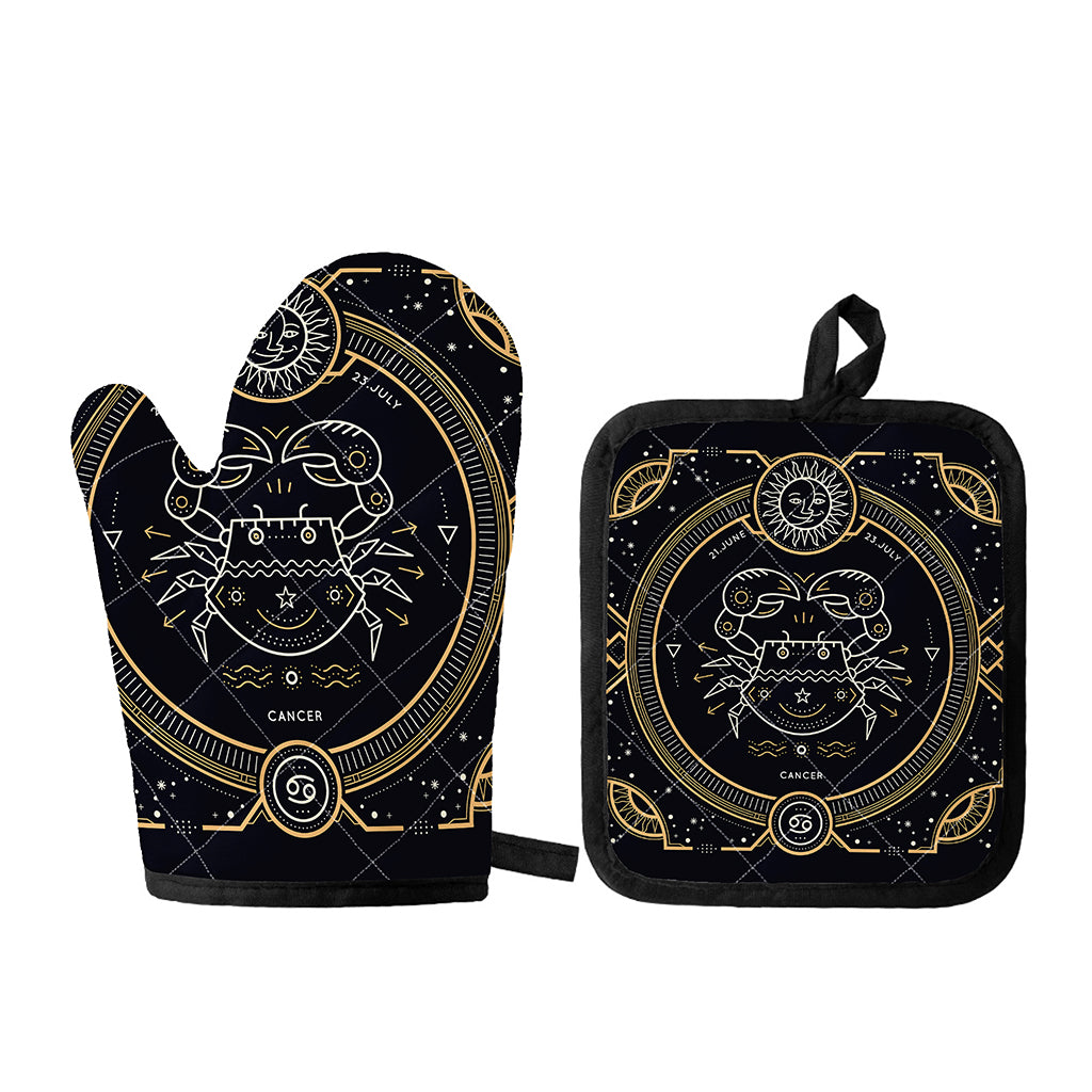 Vintage Cancer Zodiac Sign Print Oven Mitt And Pot Holder Set