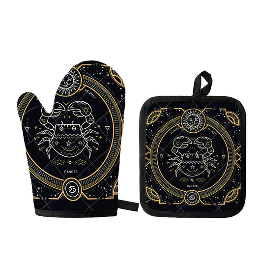 Vintage Cancer Zodiac Sign Print Oven Mitt And Pot Holder Set