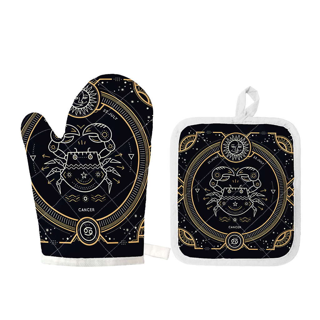 Vintage Cancer Zodiac Sign Print Oven Mitt And Pot Holder Set