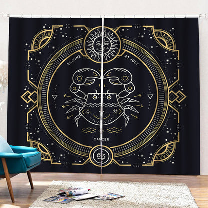 Vintage Cancer Zodiac Sign Print Pencil Pleat Curtains