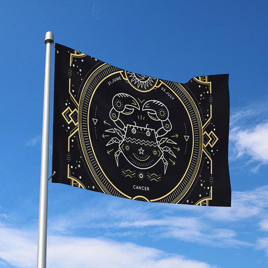 Vintage Cancer Zodiac Sign Print Polyester Flag