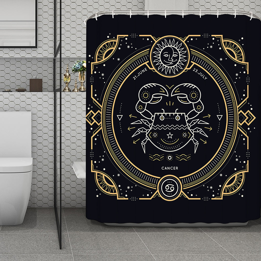 Vintage Cancer Zodiac Sign Print Polyester Shower Curtain
