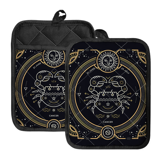 Vintage Cancer Zodiac Sign Print Pot Holders With Pocket