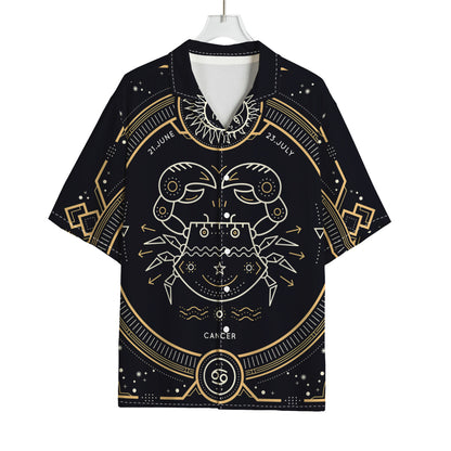 Vintage Cancer Zodiac Sign Print Rayon Hawaiian Shirt