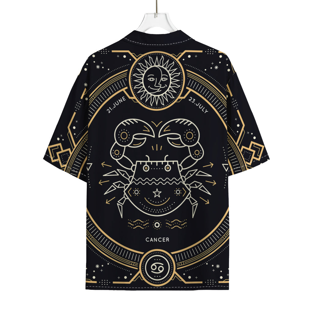 Vintage Cancer Zodiac Sign Print Rayon Hawaiian Shirt