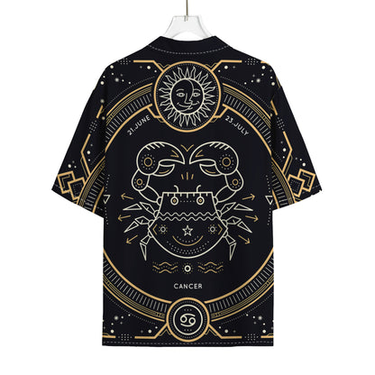 Vintage Cancer Zodiac Sign Print Rayon Hawaiian Shirt