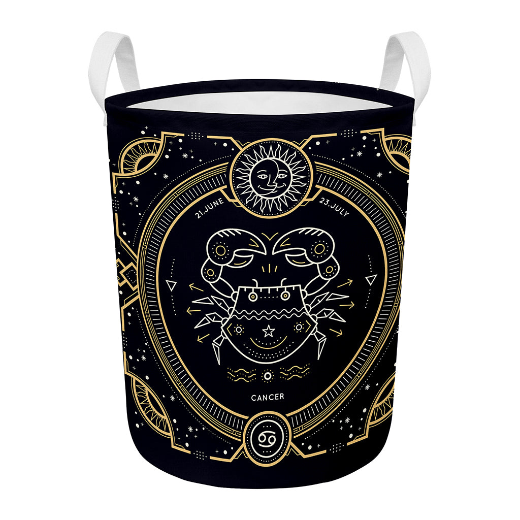 Vintage Cancer Zodiac Sign Print Round Laundry Basket