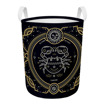 Vintage Cancer Zodiac Sign Print Round Laundry Basket