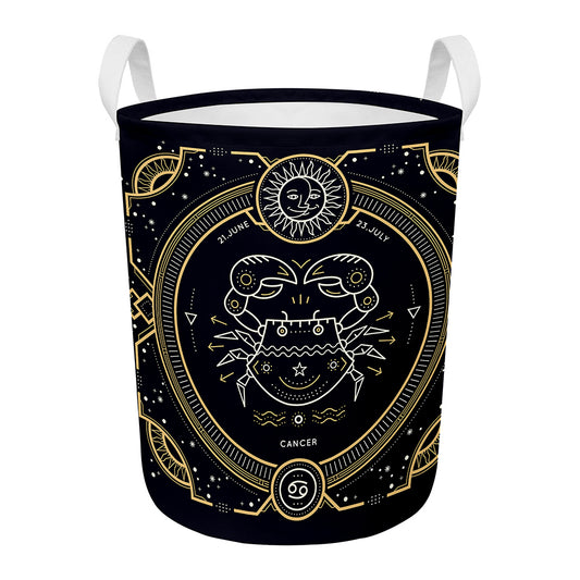 Vintage Cancer Zodiac Sign Print Round Laundry Basket
