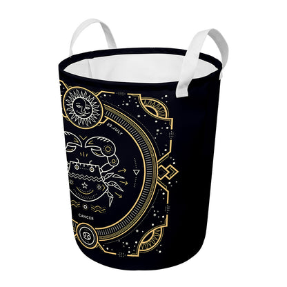 Vintage Cancer Zodiac Sign Print Round Laundry Basket