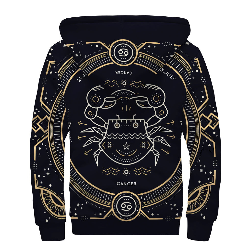 Vintage Cancer Zodiac Sign Print Sherpa Lined Zip Up Hoodie