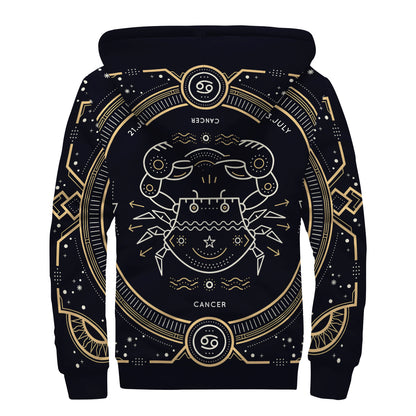 Vintage Cancer Zodiac Sign Print Sherpa Lined Zip Up Hoodie