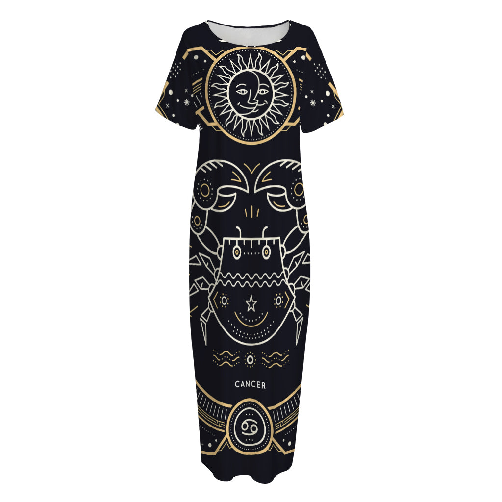 Vintage Cancer Zodiac Sign Print Short Sleeve Long Nightdress