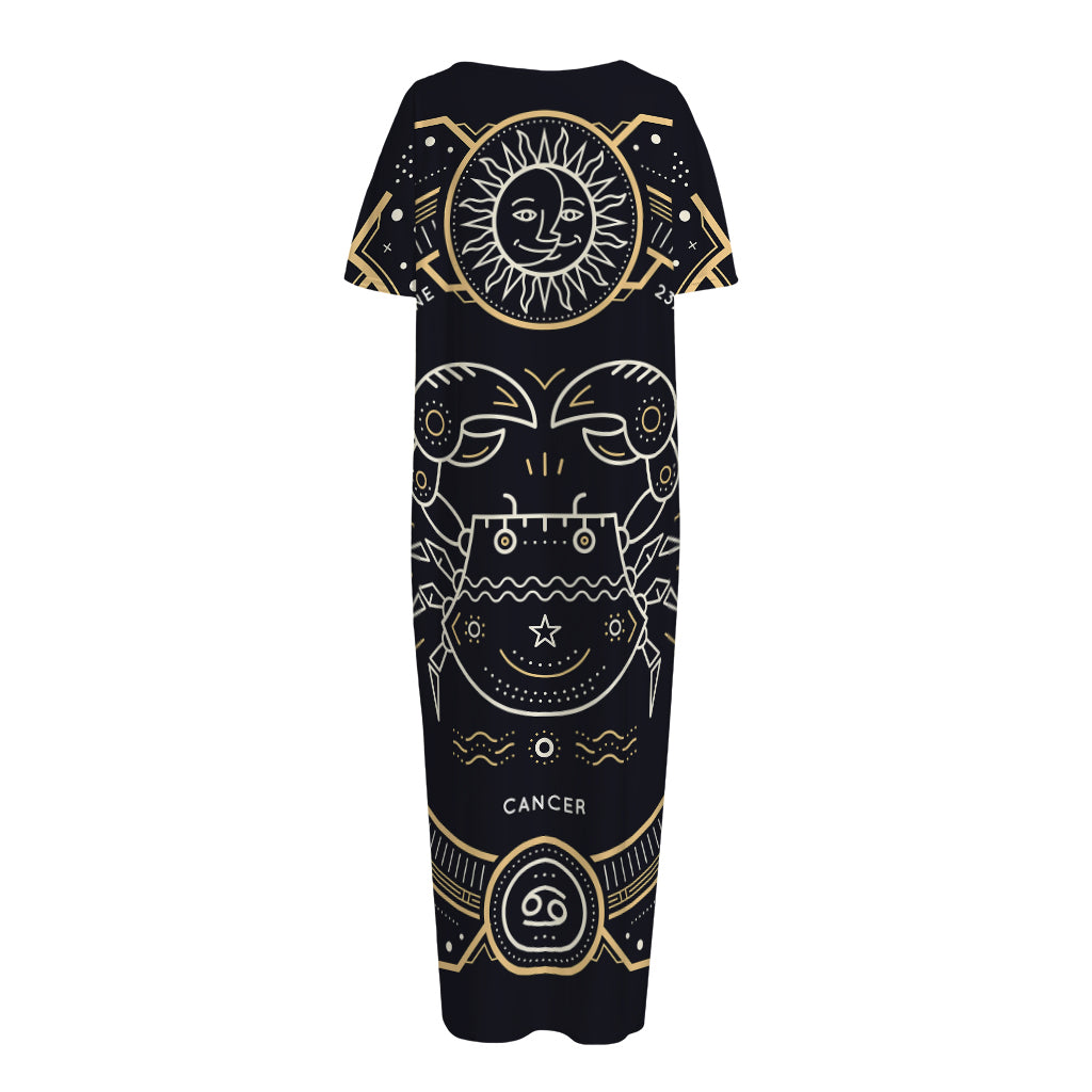 Vintage Cancer Zodiac Sign Print Short Sleeve Long Nightdress