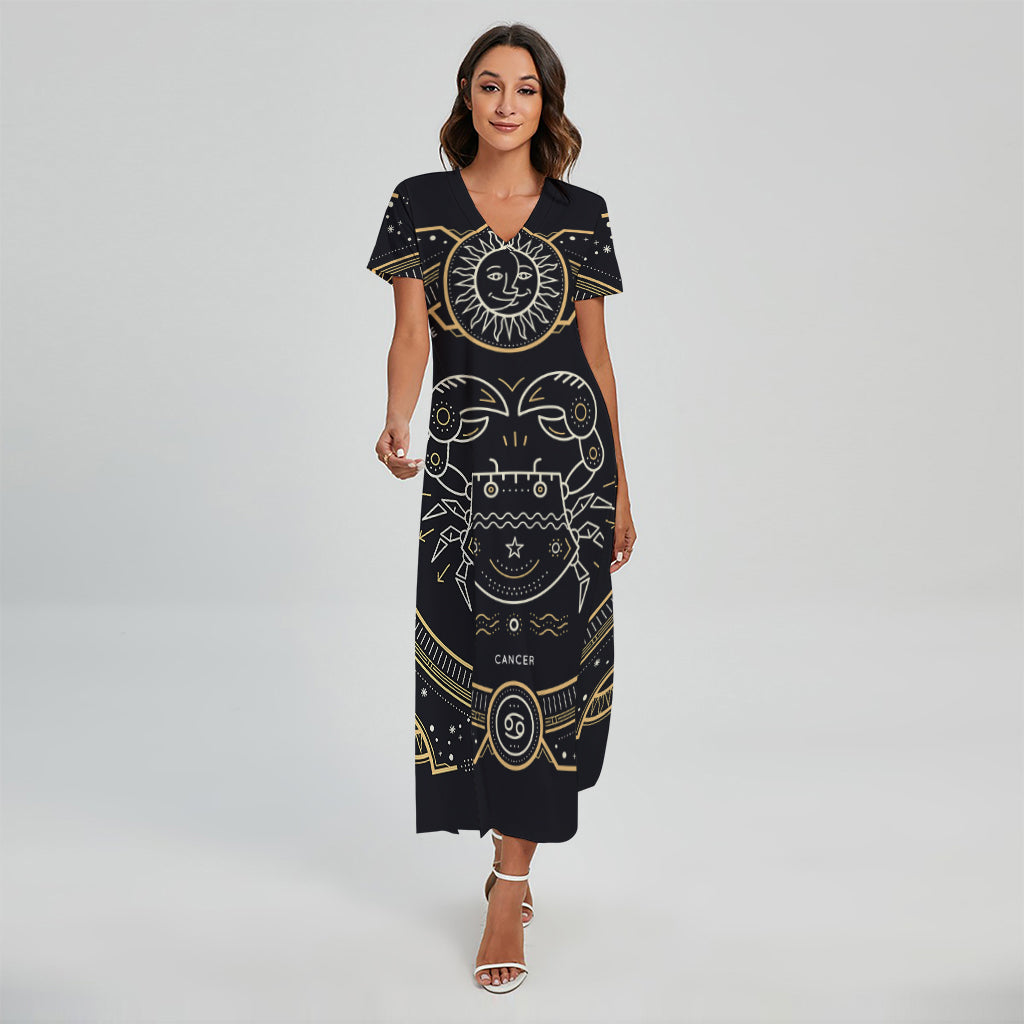 Vintage Cancer Zodiac Sign Print Short Sleeve Maxi Dress