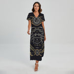 Vintage Cancer Zodiac Sign Print Short Sleeve Maxi Dress