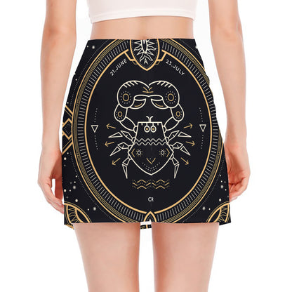 Vintage Cancer Zodiac Sign Print Side Slit Mini Skirt