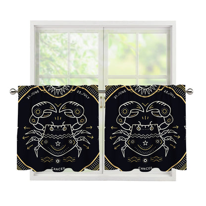 Vintage Cancer Zodiac Sign Print Tier Curtains