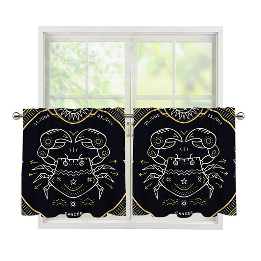 Vintage Cancer Zodiac Sign Print Tier Curtains
