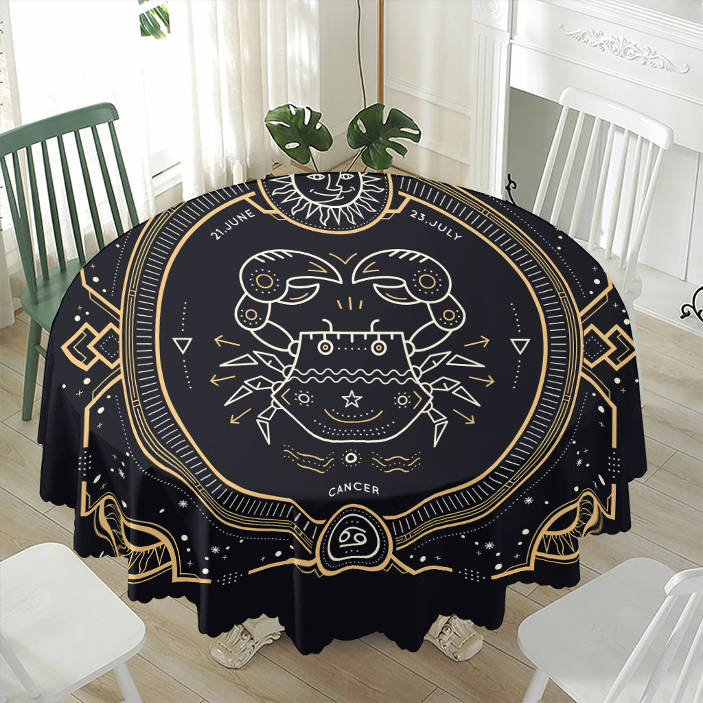 Vintage Cancer Zodiac Sign Print Waterproof Round Tablecloth