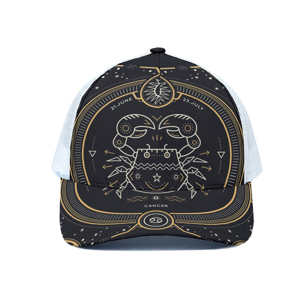 Vintage Cancer Zodiac Sign Print White Mesh Trucker Cap