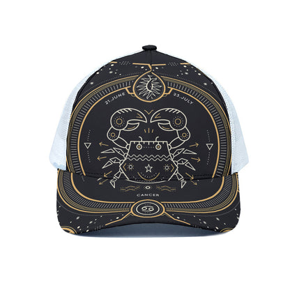 Vintage Cancer Zodiac Sign Print White Mesh Trucker Cap
