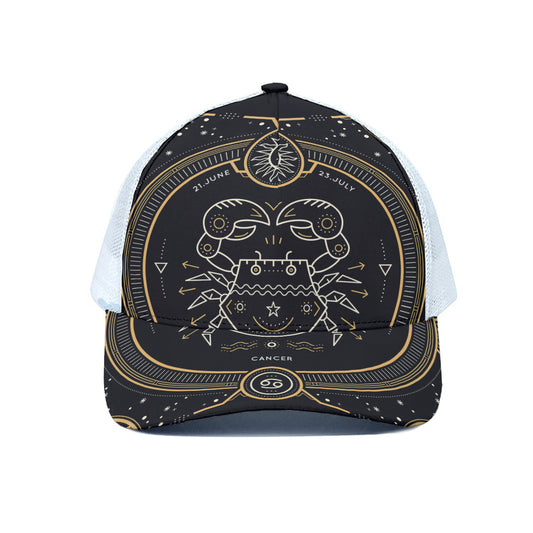 Vintage Cancer Zodiac Sign Print White Mesh Trucker Cap