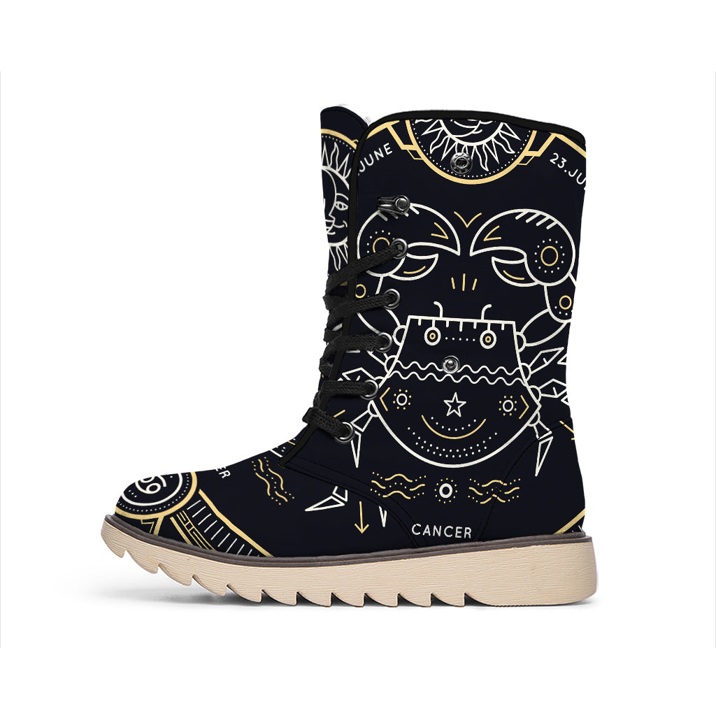 Vintage Cancer Zodiac Sign Print Winter Boots