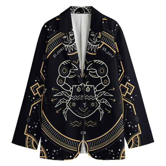 Vintage Cancer Zodiac Sign Print Women's Cotton Blazer