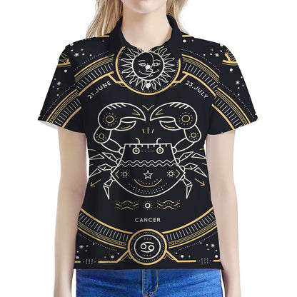 Vintage Cancer Zodiac Sign Print Women's Polo Shirt