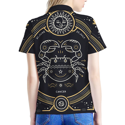 Vintage Cancer Zodiac Sign Print Women's Polo Shirt
