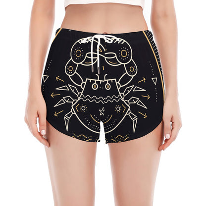 Vintage Cancer Zodiac Sign Print Women's Split Running Shorts
