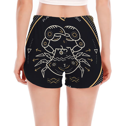 Vintage Cancer Zodiac Sign Print Women's Split Running Shorts