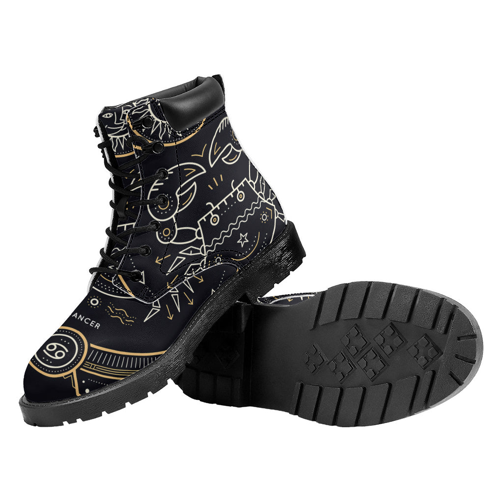 Vintage Cancer Zodiac Sign Print Work Boots