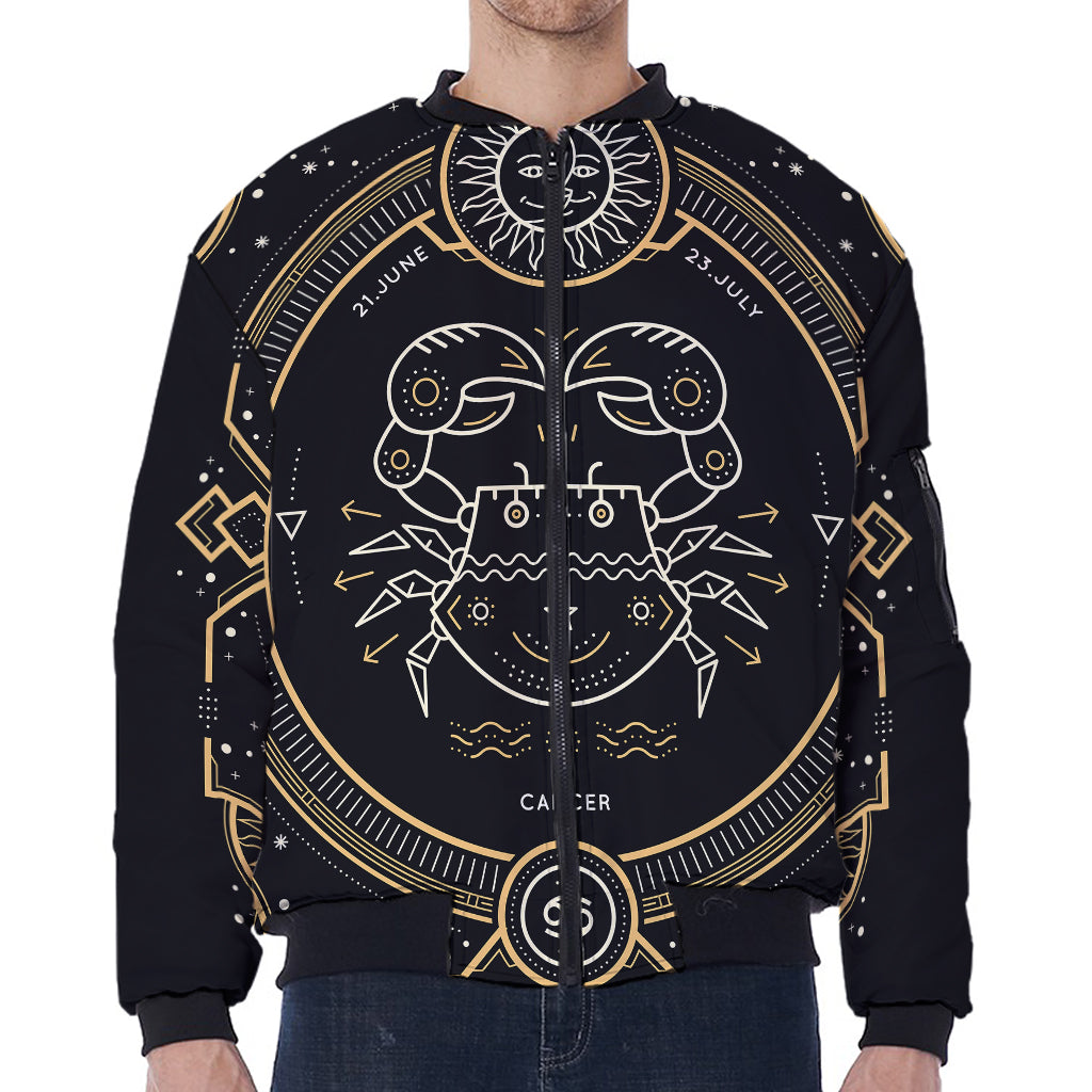Vintage Cancer Zodiac Sign Print Zip Sleeve Bomber Jacket