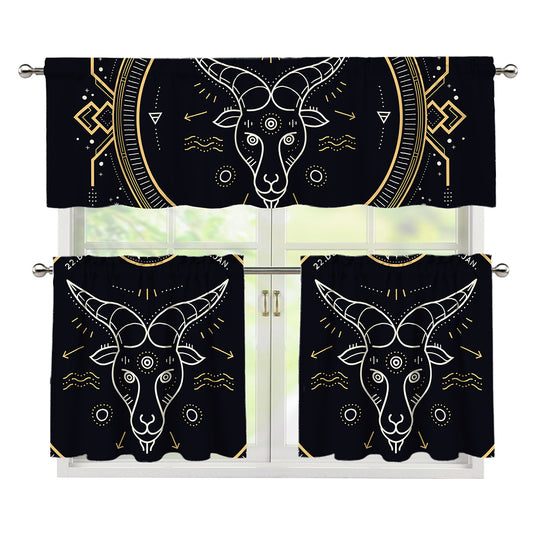 Vintage Capricorn Zodiac Sign Print 3 Piece Kitchen Curtains