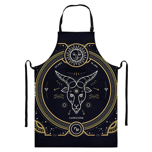 Vintage Capricorn Zodiac Sign Print Bib Apron With Pocket