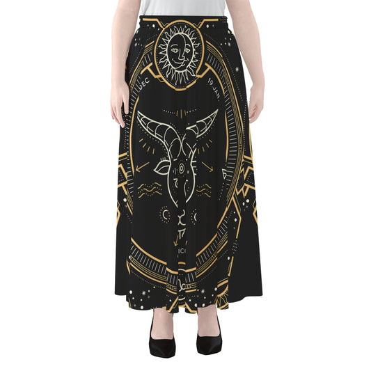 Vintage Capricorn Zodiac Sign Print Chiffon Maxi Skirt