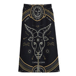 Vintage Capricorn Zodiac Sign Print Cotton Front Slit Maxi Skirt