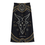 Vintage Capricorn Zodiac Sign Print Cotton Front Slit Maxi Skirt