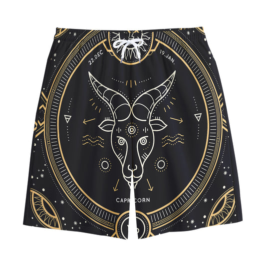 Vintage Capricorn Zodiac Sign Print Cotton Shorts
