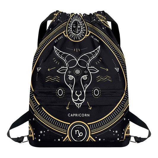 Vintage Capricorn Zodiac Sign Print Drawstring Backpack