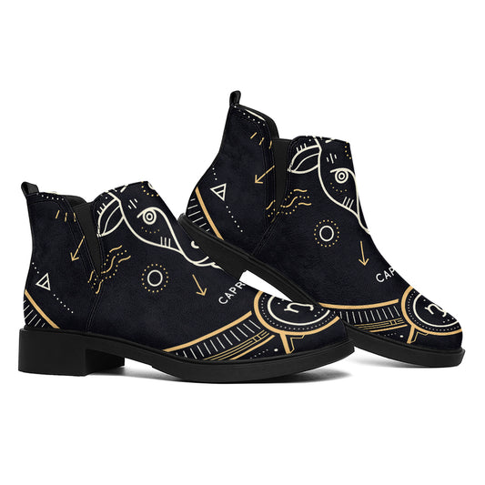 Vintage Capricorn Zodiac Sign Print Flat Ankle Boots