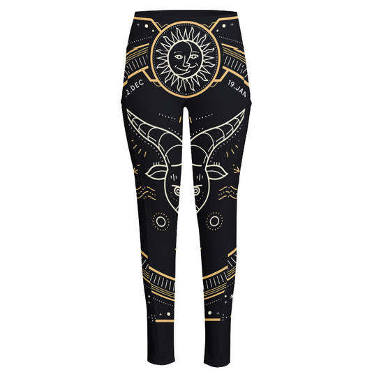Vintage Capricorn Zodiac Sign Print High-Waisted Pocket Leggings