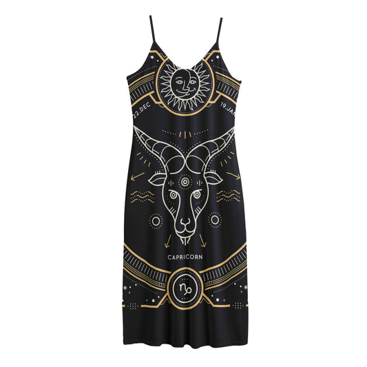 Vintage Capricorn Zodiac Sign Print Jersey Midi Cami Dress