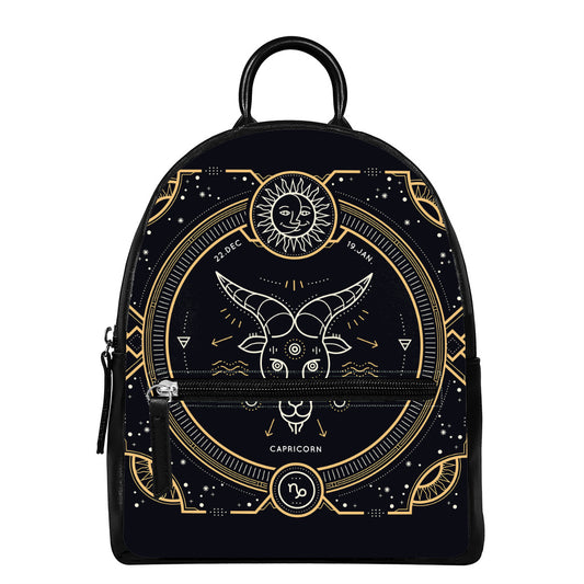 Vintage Capricorn Zodiac Sign Print Leather Backpack
