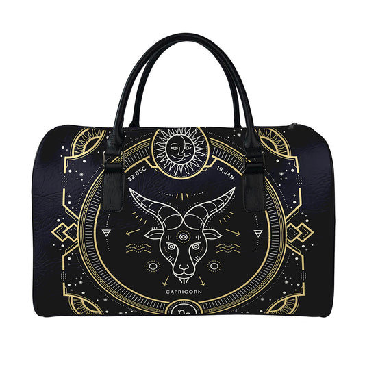 Vintage Capricorn Zodiac Sign Print Leather Duffle Bag