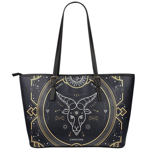 Vintage Capricorn Zodiac Sign Print Leather Tote Bag