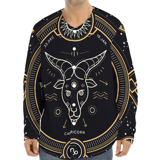 Vintage Capricorn Zodiac Sign Print Long Sleeve Baseball Jersey